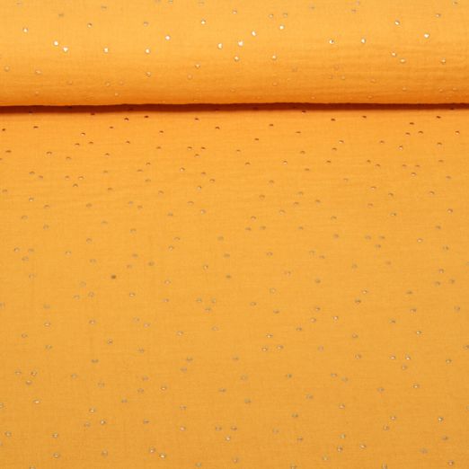 Gaze de coton - Double Gaze Pois Doré Ocre