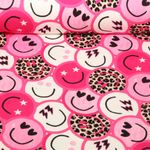 Sweat d'été - French Terry Impression digitale Smileys Léopard Rose vif
