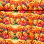 Viskoseleinen - Digitaldruck Flamingo Blumen Orange