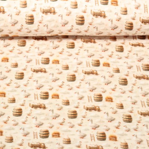 Gaze de coton - Double Gaze Impression digitale Oies Beige