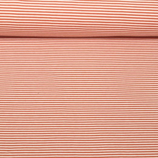 Jersey Jacquard - Rayures Mini Ecru Rouge brique