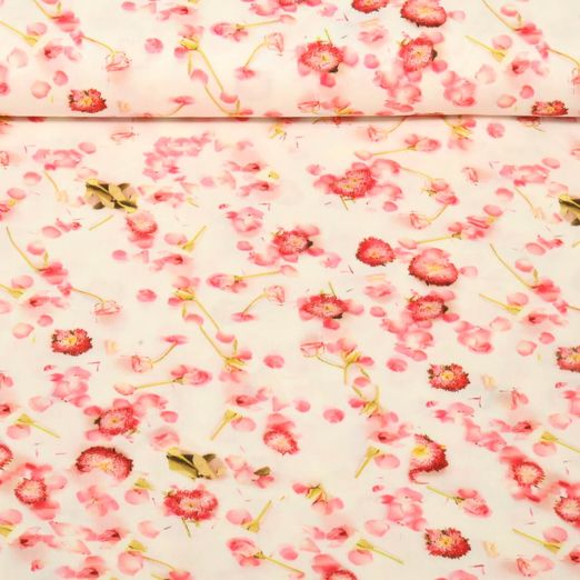 Popeline viscose - Impression digitale Fleurs Ecru