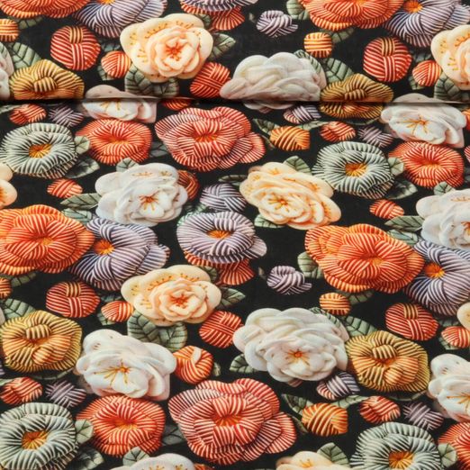 Popeline viscose - Impression digitale Fleurs Noir