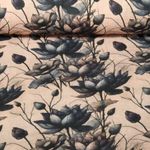 Gaze de coton - Double Gaze Impression digitale Fleurs Beige Bleu