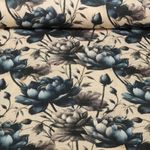 Gaze de coton - Double Gaze Impression digitale Fleurs Sable Bleu