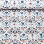 Baumwoll-Canvas - Landhaus Ornamente Ecru Hellblau