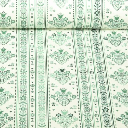 Toile de coton - Maison de campagne Frises Ecru Vert