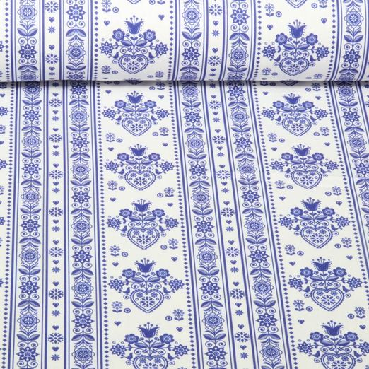 Toile de coton - Maison de campagne Frises Bleu encre
