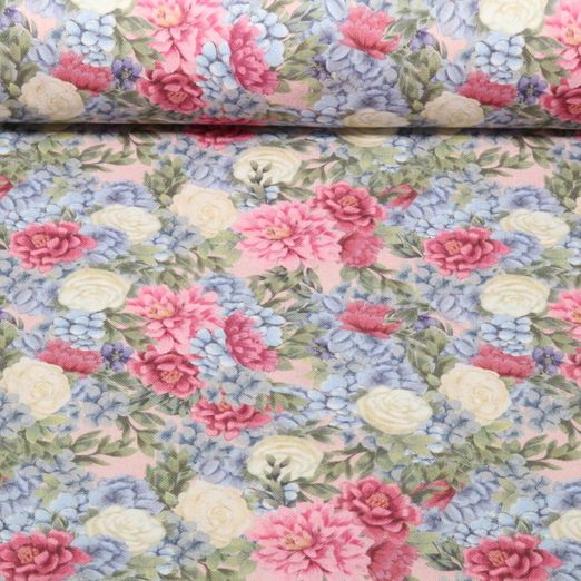 Toile de coton - Fleurs Rose