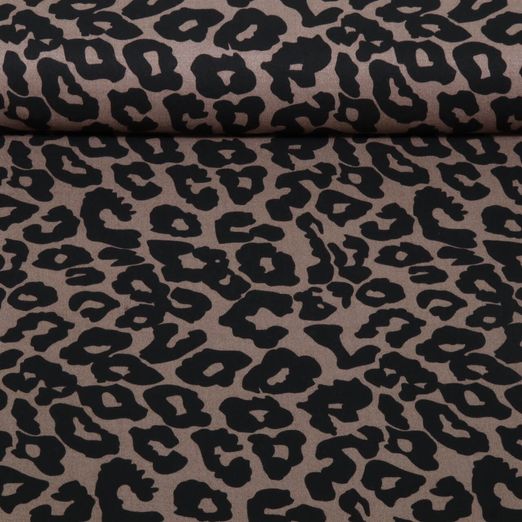 Viscose - Stretch Impression digitale Léopard Marron