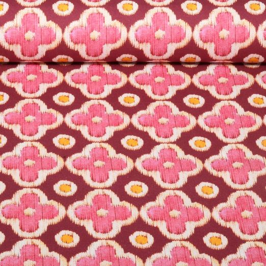 Toile de coton - Impression digitale Fleurs Pois Bordeaux