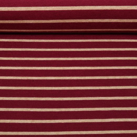 Jersey tricoté Jacquard - Rayures Bordeaux Beige