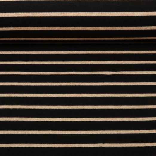 Jersey tricoté Jacquard - Rayures Noir Beige