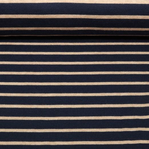 Jersey tricoté Jacquard - Rayures Bleu marine Beige