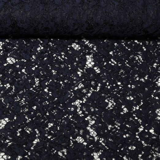 Tissu dentelle Johanna - Uni Bleu marine