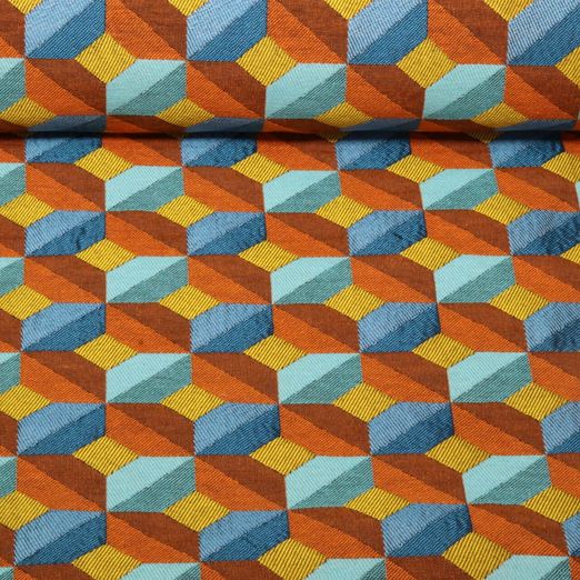 Toile Jacquard  - Géométrique Bleu Orange