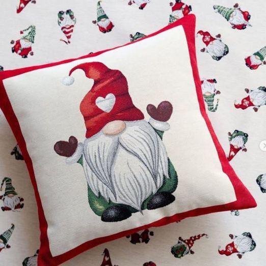 Panneau de toile Gobelin - Nain de Noël Beige Rouge