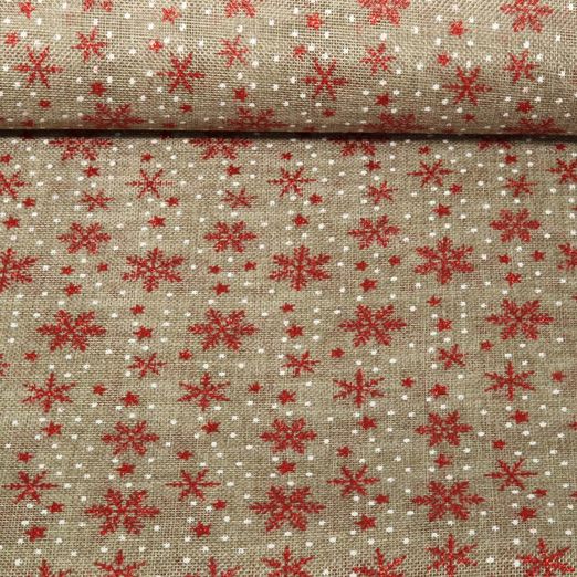 Toile de jute - Etoiles imprimées Marron Rouge