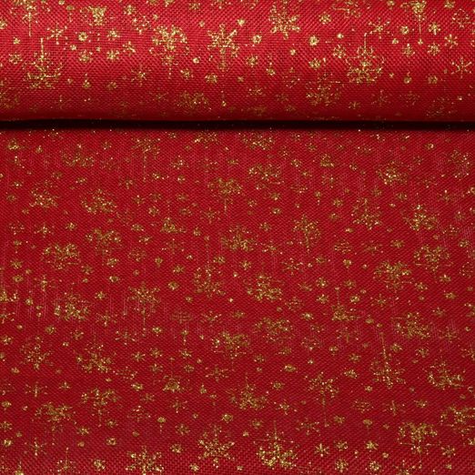 Toile de jute - Décorations de Noël imprimées Rouge Doré