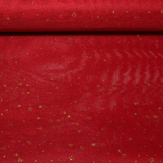 Toile de jute - Etoiles imprimées Rouge Doré
