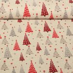 Toile - Sapins de Noël Effet lin Beige Rouge
