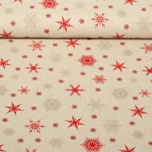 Toile - Flocons de neige Effet lin Beige Rouge