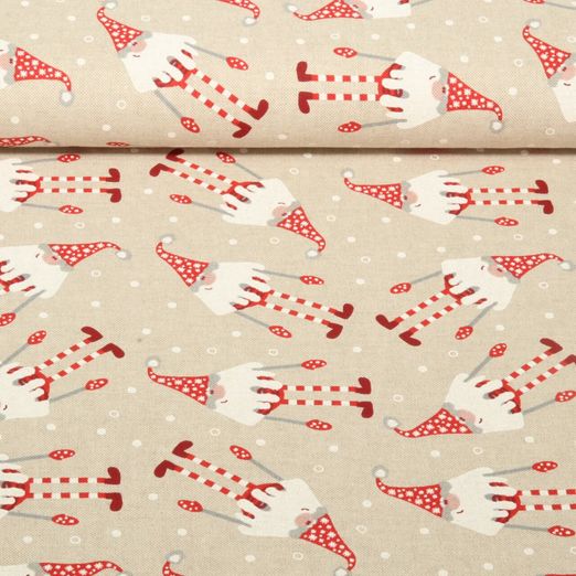 Toile - Branches de Noël Effet lin Beige Rouge
