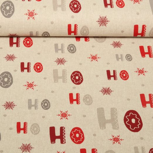 Toile - HoHoHo Effet lin Beige Rouge