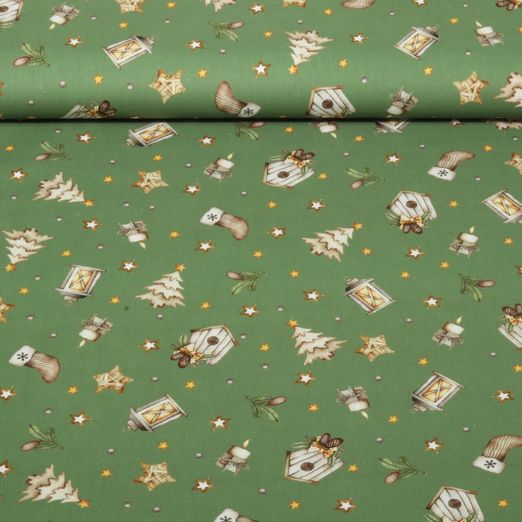 Popeline de coton - Motifs de Noël Vert