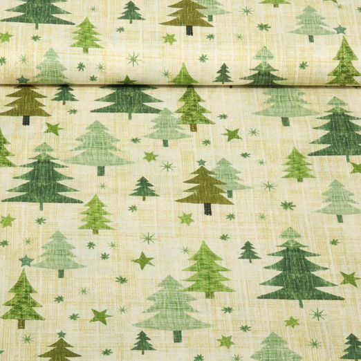Popeline de coton - Sapins de noël Beige Vert