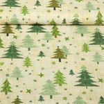 Popeline de coton - Sapins de noël Beige Vert