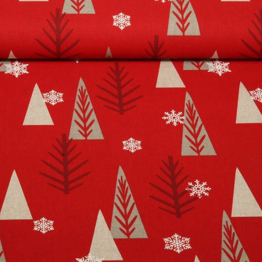 Toile - Sapins de Noël Effet lin Rouge Beige