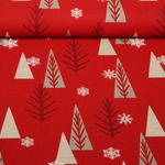 Toile - Sapins de Noël Effet lin Rouge Beige