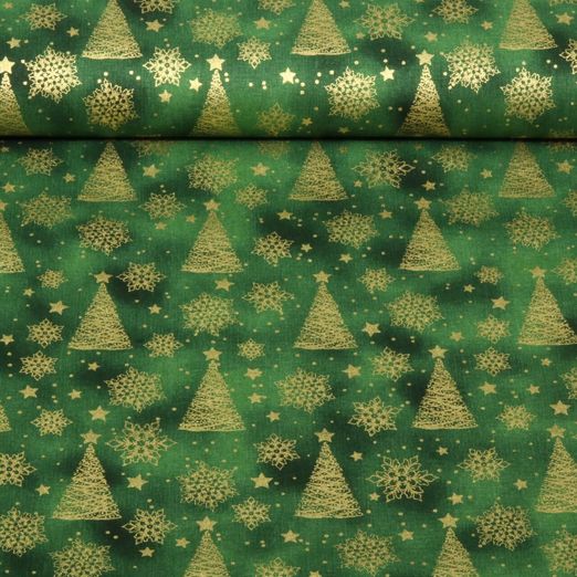 Cretonne de coton - Airbrush Sapins de Noël Vert