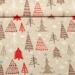 Toile - X-MAS Sapins de noël Effet lin Beige Rouge