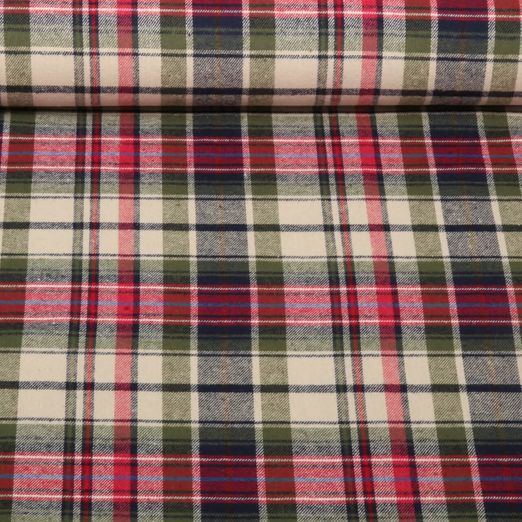 Baumwoll-Flanell - Kariert Beige Rot Multicolor