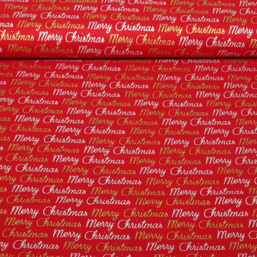 Popeline de coton - Merry Christmas Noël Rouge