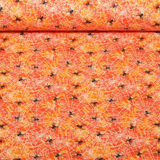 Tissu coton - Halloween Toile d'araignée Orange