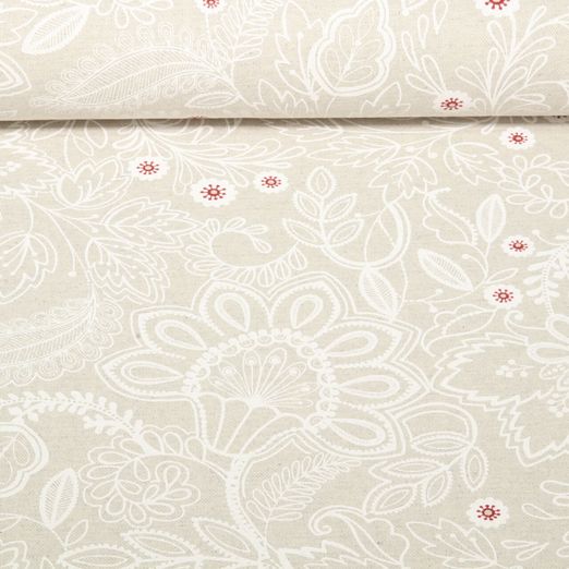 Toile - Mélange floral Effet lin Gris Blanc