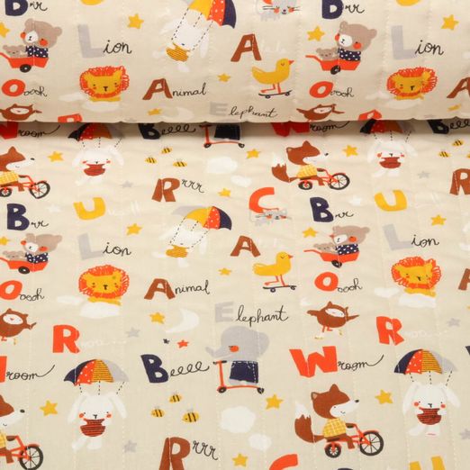 Tissu matelassé - Double face Alphabet animaux Beige