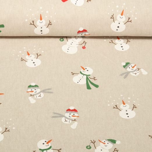Toile - Bonhommes de neige Effet lin Beige