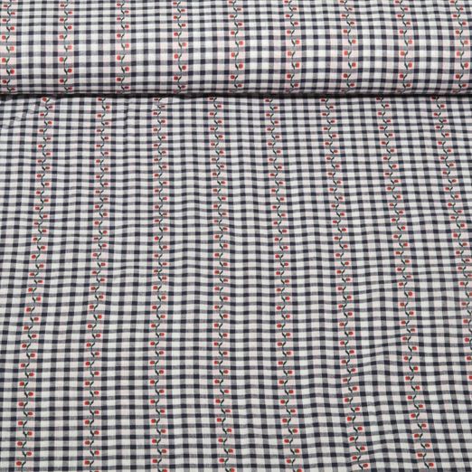 Coton Jacquard - Petites fleurs Bleu marine