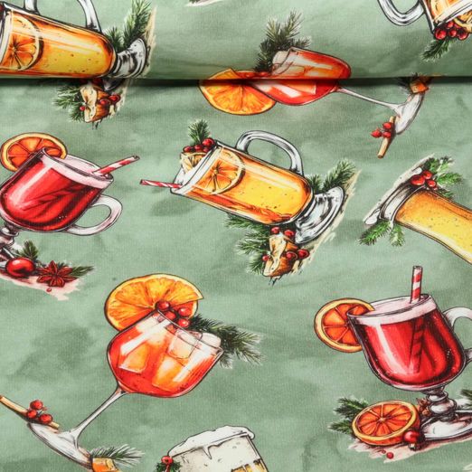 Sweat été - Impression digitale French Terry Boissons de Noël Menthe Gratté