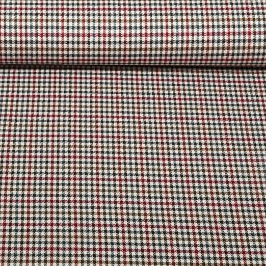 Tissu mode - Tissu pantalon Mini Carreaux Noir Ecru Rouge