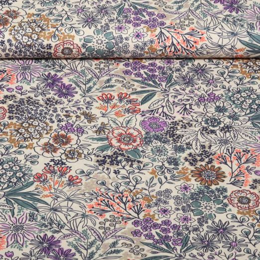 Popeline de coton - Fleurs des champs Ecru Multicolore