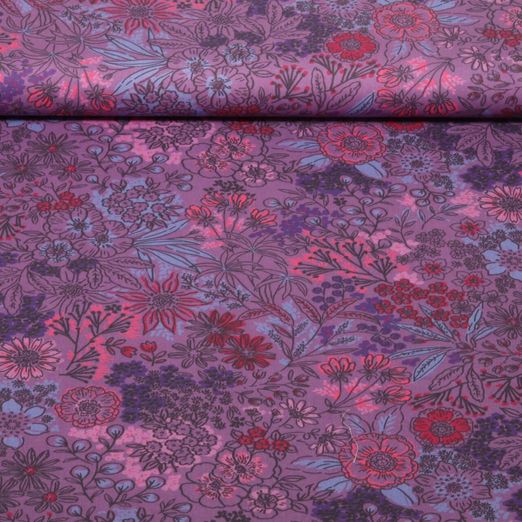 Popeline de coton - Fleurs de champs Violet