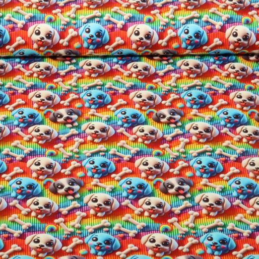 Popeline de coton - Impression digitale 3D Chiens Multicolore