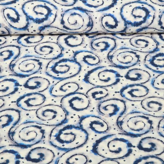 Popeline viscose - Impression digitale Tie Dye Bleu
