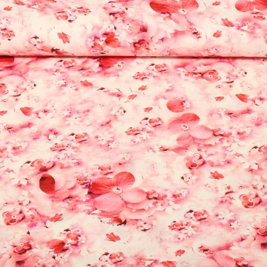 Viskose-Popeline - Digitaldruck Romantische Blumen Ecru Pink
