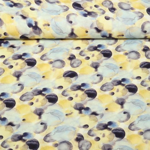 Popeline viscose - Impression digitale Petits cercles Aquarelle Jaune